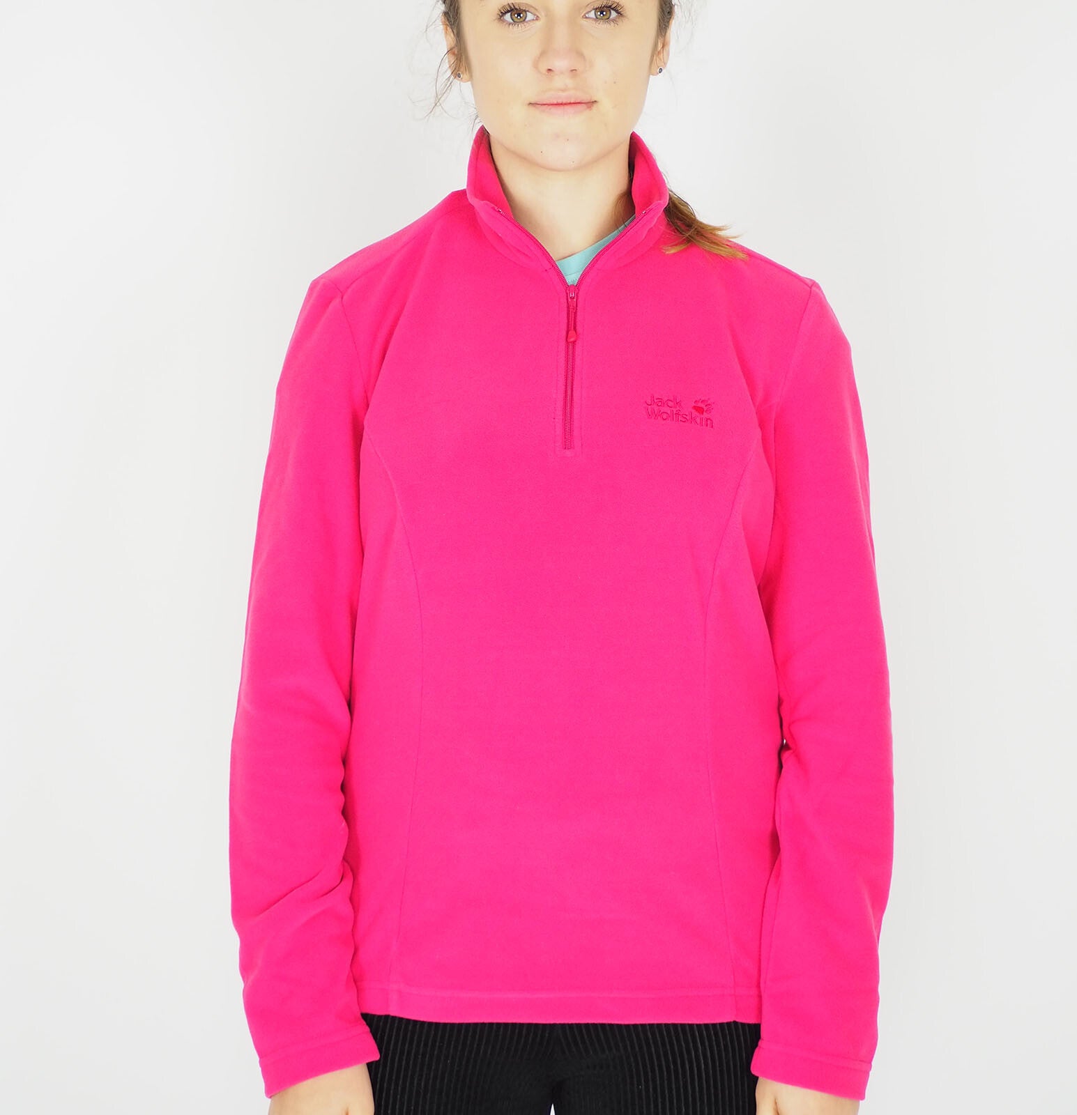 Womens Jack Wolfskin Gecko Fleece Azalea Red Half Zip Long Sleeved Top