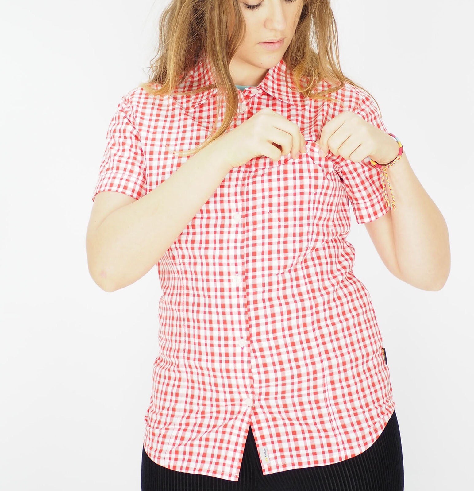 Womens Jack Wolfskin 1401641 Flaming Red Fire Light Checks Shortsleeve Shirt