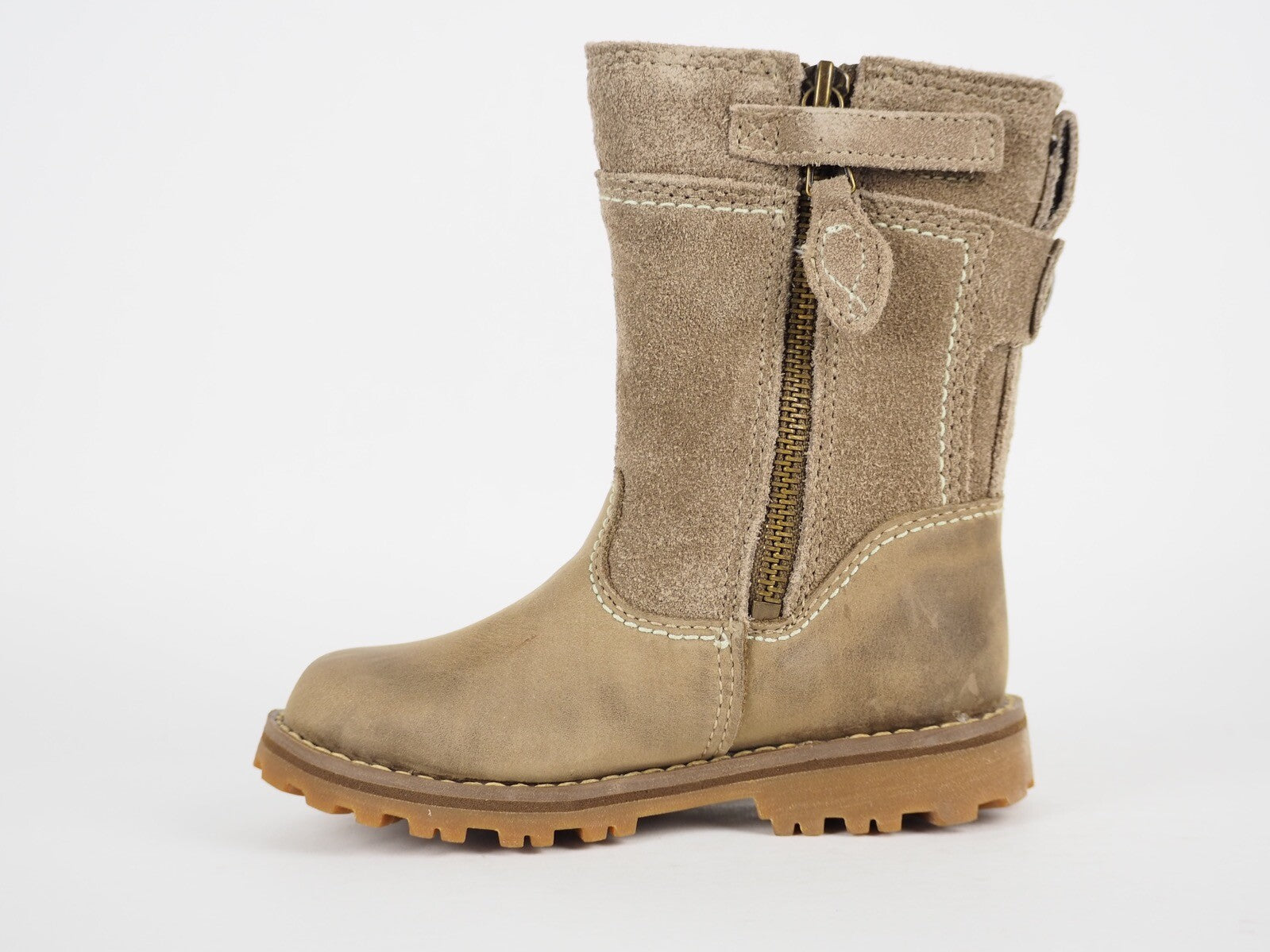 Girls Timberland Asphalt Trail 1183R Beige Leather Tall Side Zip Winter Boots