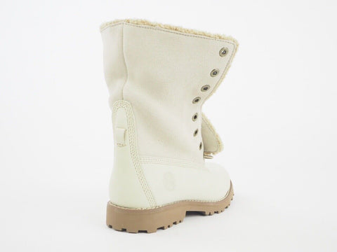 Youth Timberland Fold Over Premium 21726 Cream Leather Suede Boots