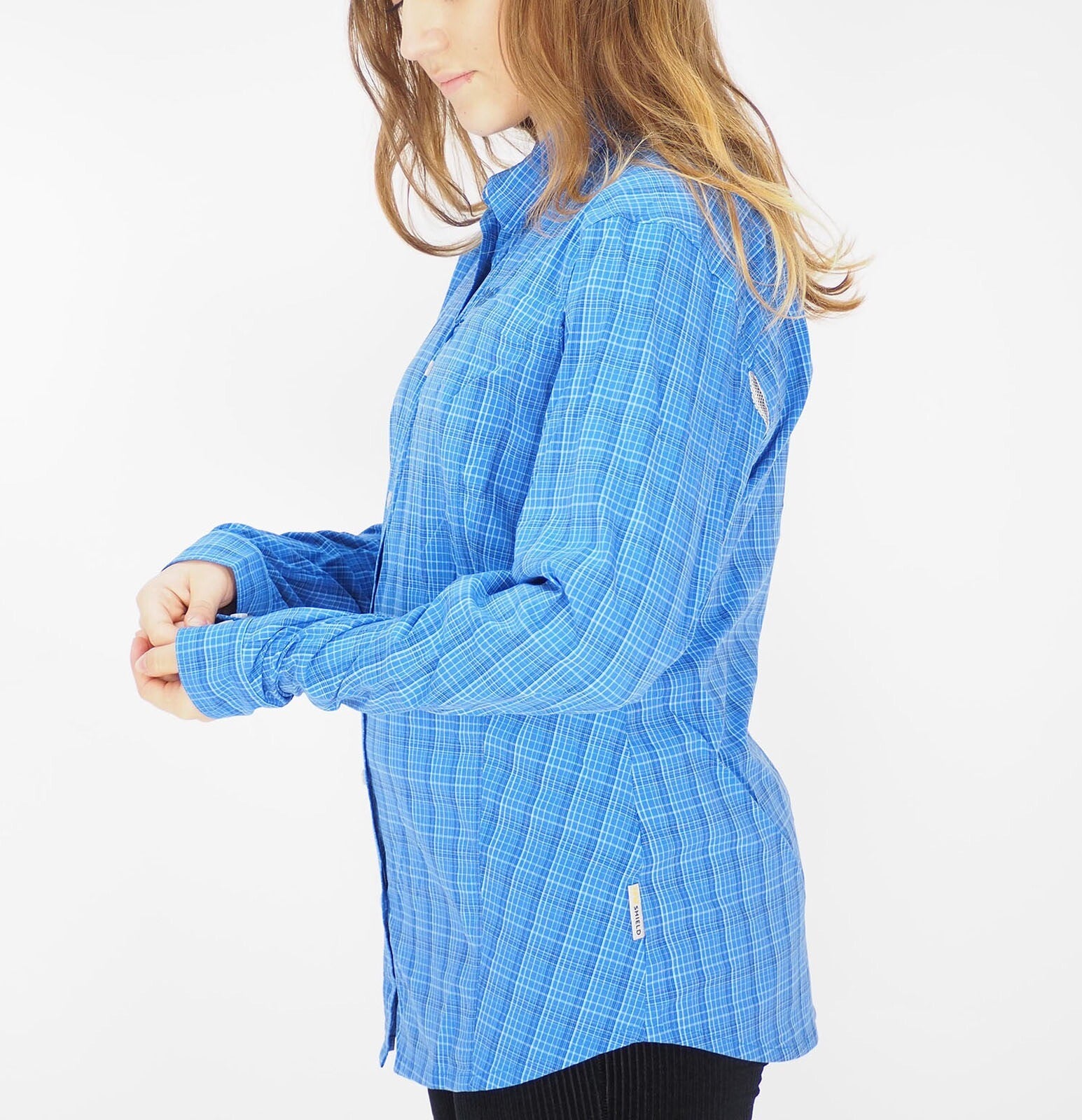 Womens Jack Wolfskin Centaura Flex 1401921 Peacock Blue Checks Casual Shirt