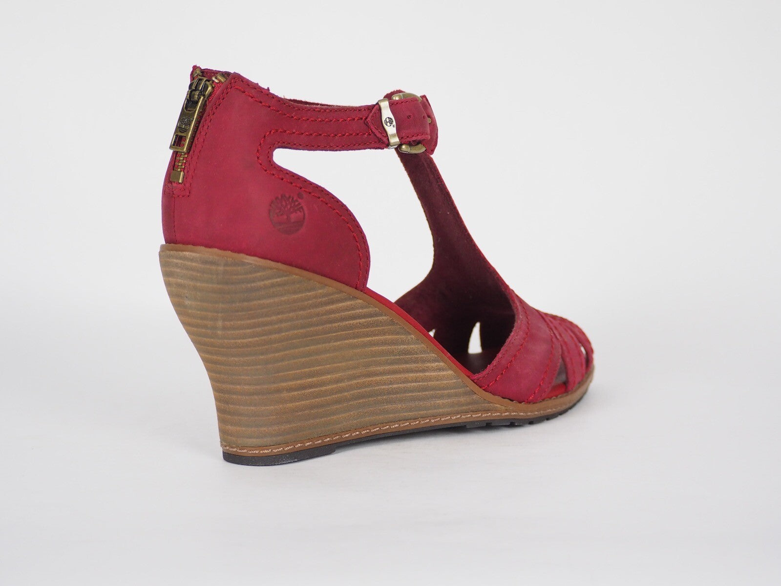 Womens Timberland EK Masln 3445R Red Open Toe Summer Platform Widge Heel Sandals