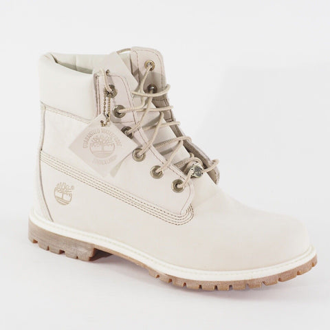 Womens Timberland 6 Inch Premium Waterproof 23623 Cream Leather Lace Up Boots