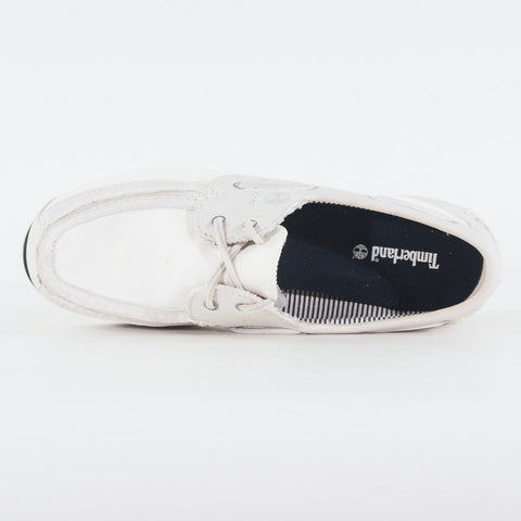 Womens Timberland Amherst 24674 Bright White Leather Lace Up Casual Boat Shoes