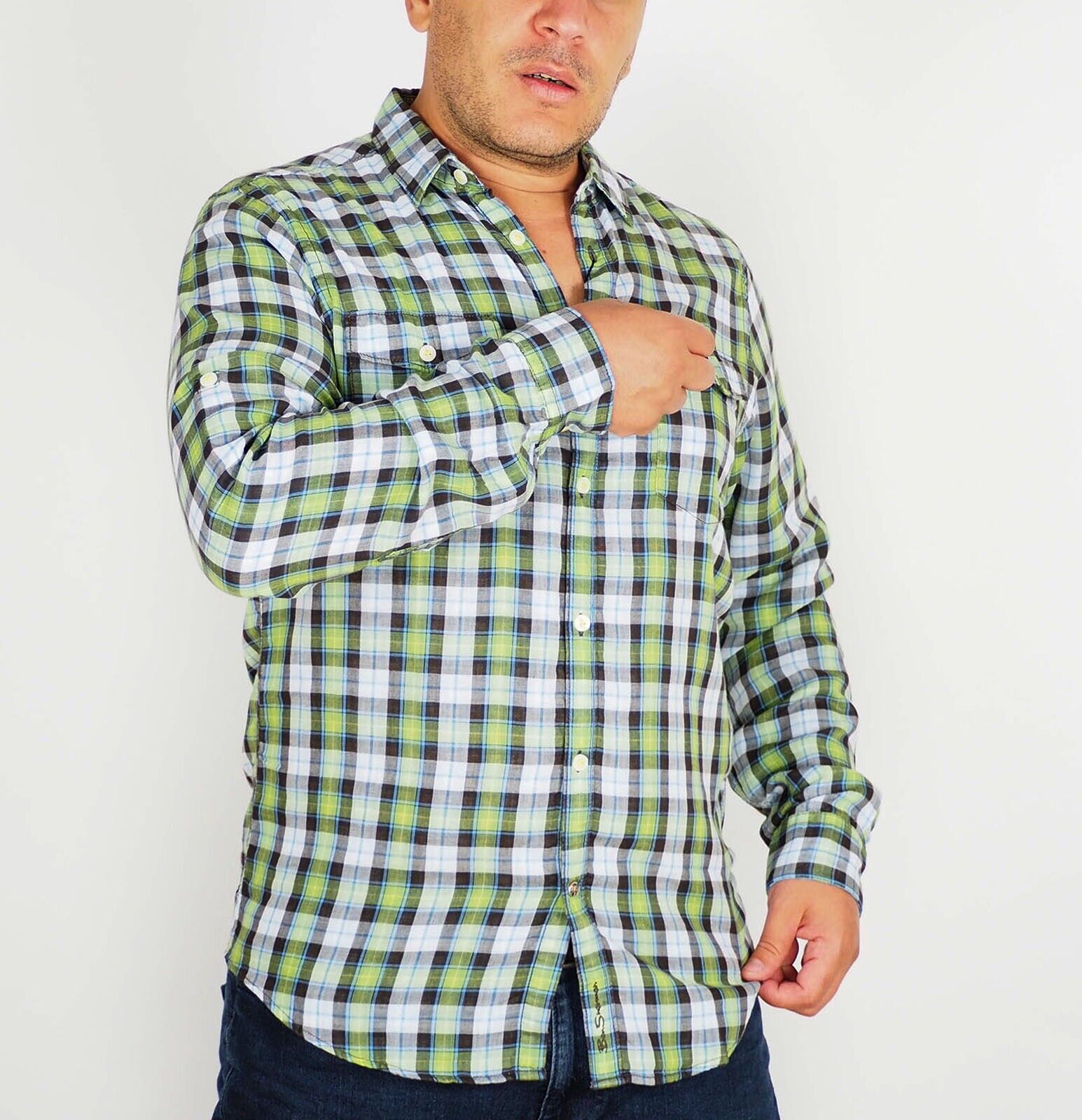 Mens The Original Ben Sherman Walken MA1224M Green Checked Regular Fit Shirt