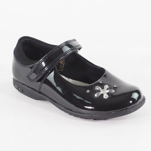 Girls Clarks Trixi Candy Pre Black Leather Single Strap School Walking Shoes