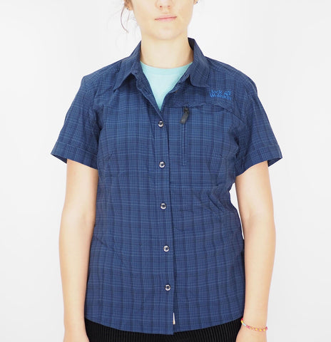 Womens Jack Wolfskin M Stretch 1400552 Night Blue Short Sleeve Button Up Shirt