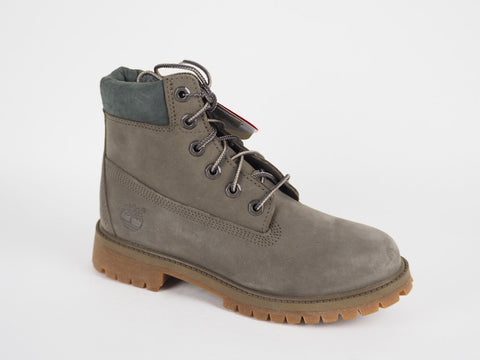 Juniors Timberland 6 In Premium A1B96 Grey Leather Nubuck Lace Up Chukka Boots