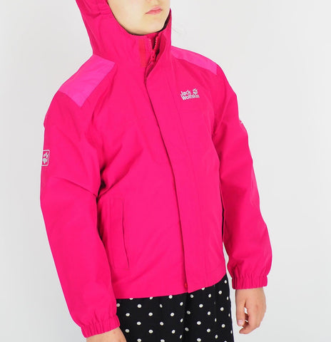 Girls Jack Wolfskin Oak Creek 1607111 Azalea Red Waterproof Windproof Jacket