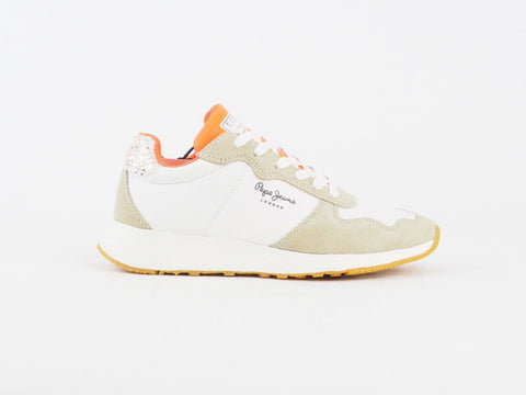 Womens Pepe Jeans Koko Sweet PLS30843 White Beige Lace Up Casual Sports Trainers