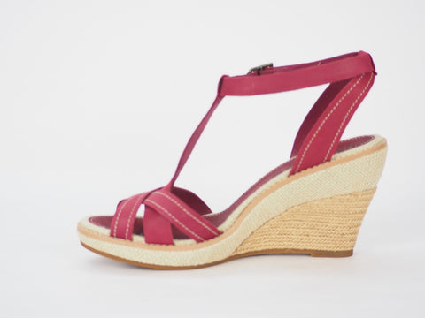 Womens Timberland Milbridg Wedge 8009A Leather Burgundy Summer Casual Sandals