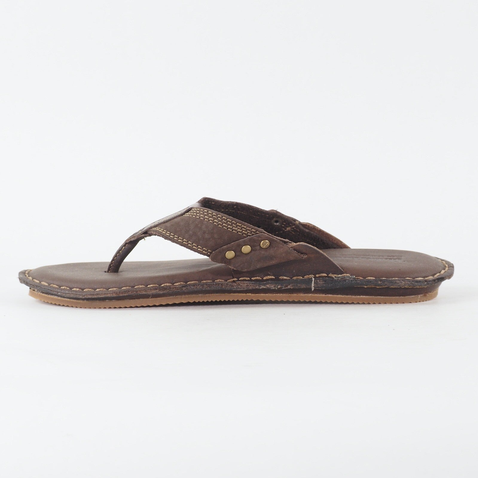 Mens Timberland EK Handcraft 5143A Dark Brown Leather Thong Casual Flip Flop