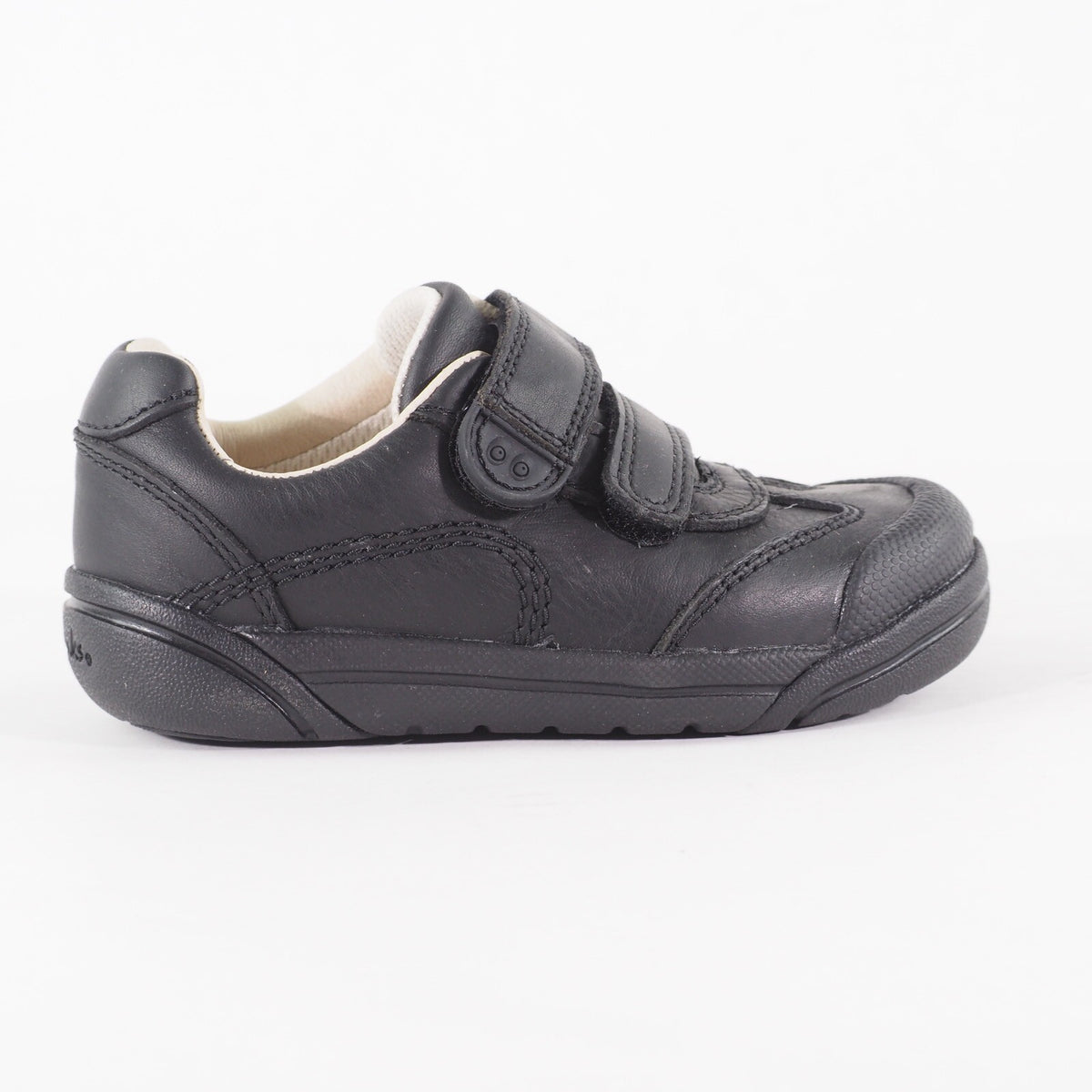 Boys Clarks Lilfolkzoo Pre Black Leather Double Strap School Walking Shoes