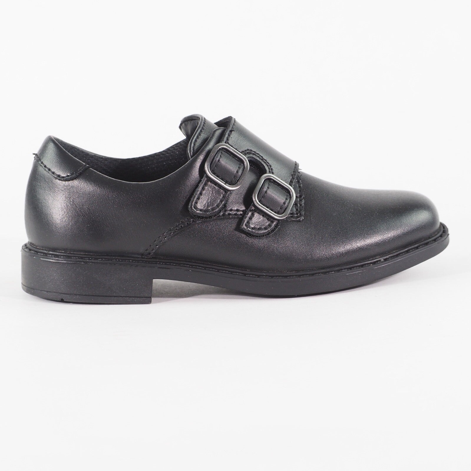 Girls Clarks Scala Street Black Leather Leader Double Strap School Walking Shoes