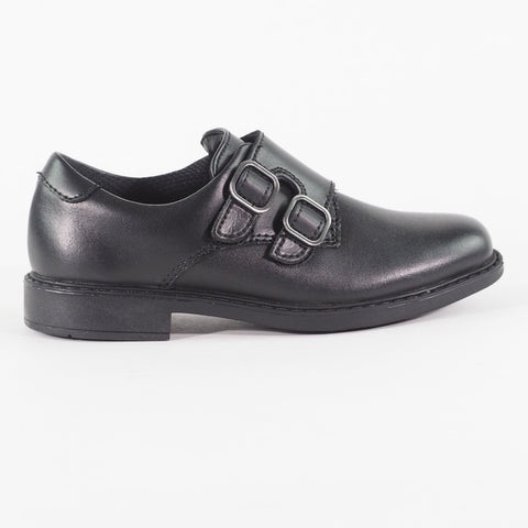 Girls Clarks Scala Street Black Leather Leader Double Strap School Walking Shoes