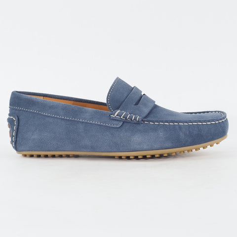 Mens Hackett London HMS20780 551 Richmond Driver Blue Leather Slip On Loafers