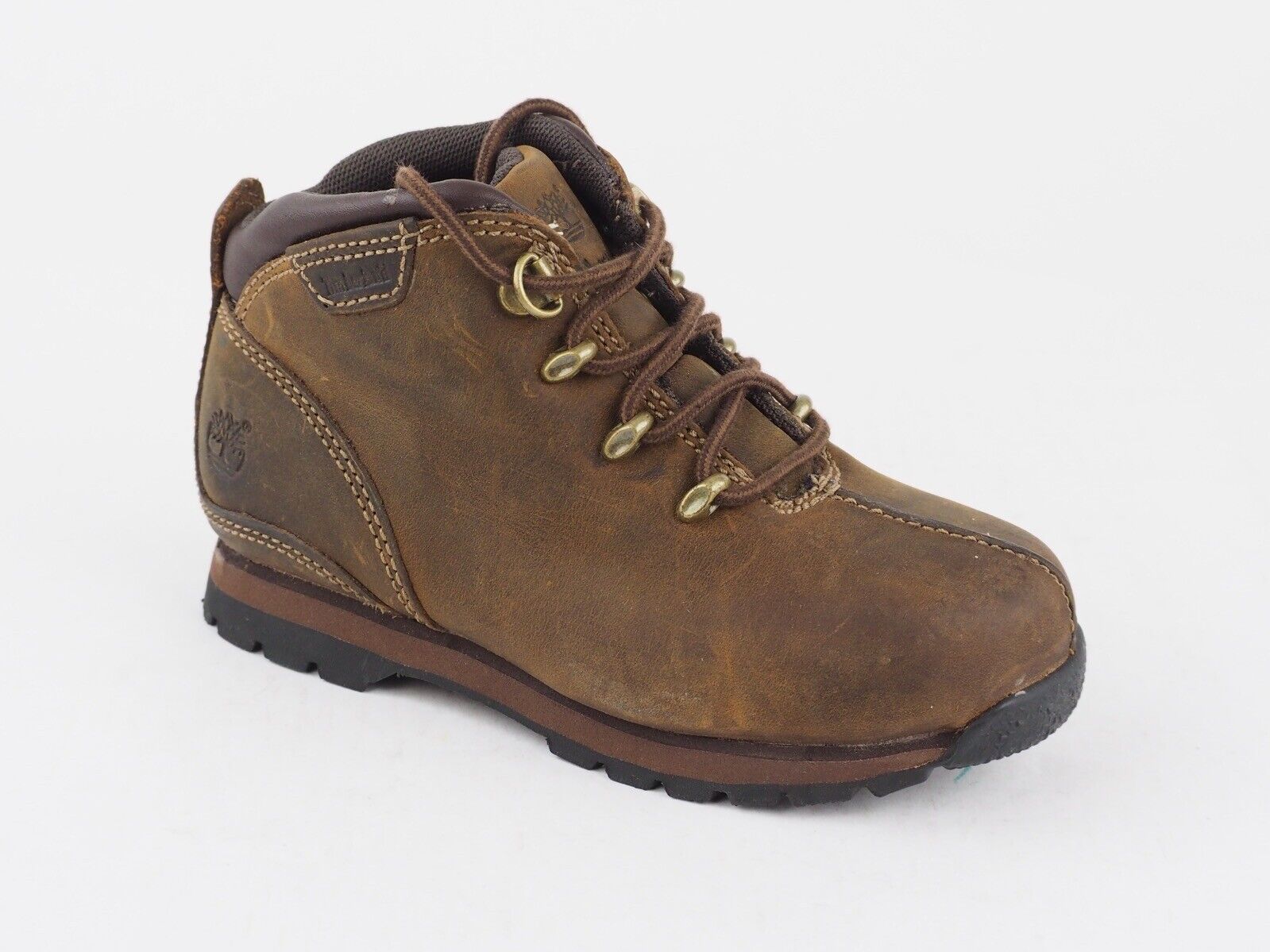 Boys Timberland 43838 Brown Leather Lace Up Walking Shoes Kids Hiking Boots