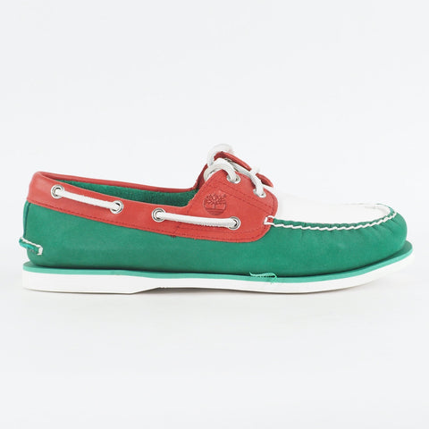 Mens Timberland Classic 2 Eye A1546 Green / Red Leather Laced Casual Boat Shoes