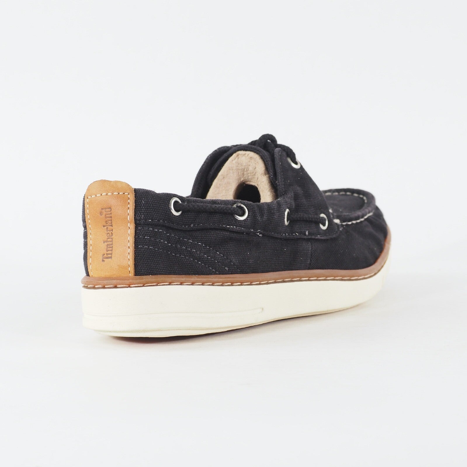 Mens Timberland Hookset Handcrafted 2 Eye A17PT Black Canvas Lace Up Boat Shoes