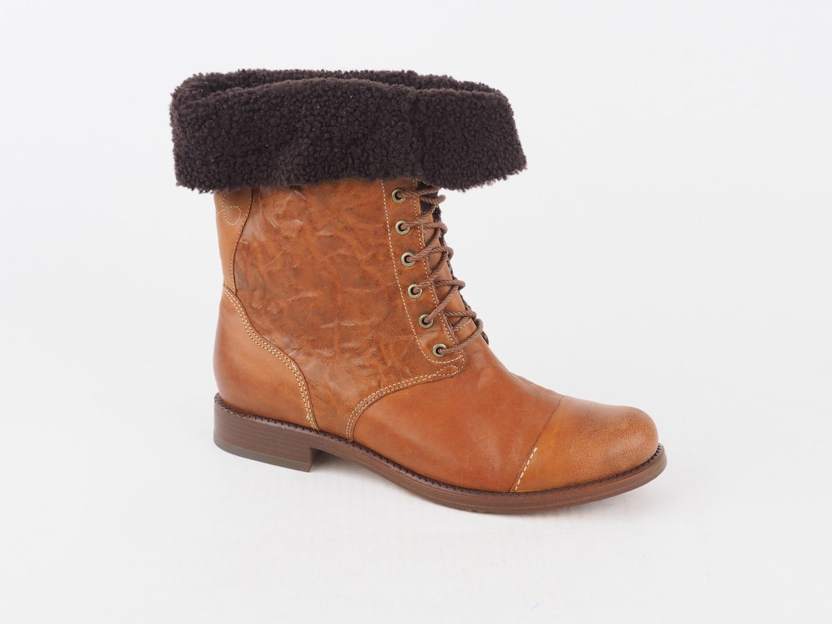 Womens Timberland Lucile 25686 Tan Leather Lace Up Teddy Winter Casual Boots