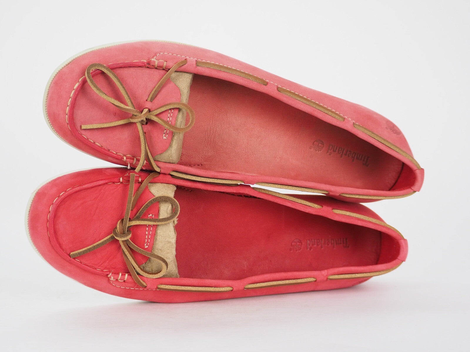 Womens Timberland Benin Ballerina 63133 Coral Red Leather Moccasins Shoes UK 7.5