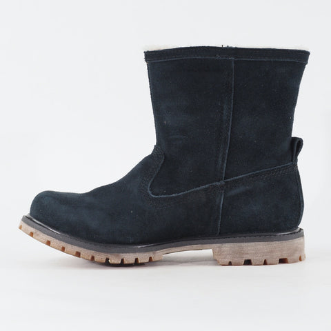 Womens Timberland Authentics Chukka A12SE Black Leather Fur Lined Pull On Boots