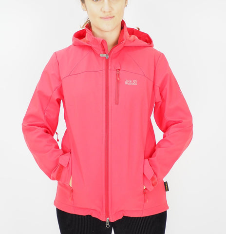 Womens Jack Wolfskin Stormraker 1303341 Hibiscus Red Windproof Hooded Jacket