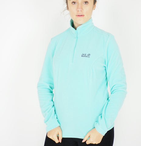 Womens Jack Wolfskin Gecko Fleece Pool Blue Half Zip Long Sleeved Top