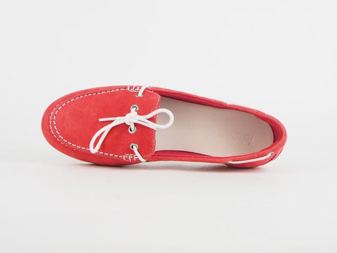 Ladies Timberland Ek Harbrside 1Eye Boat Red 8420B Leather Flat Slips On Shoes