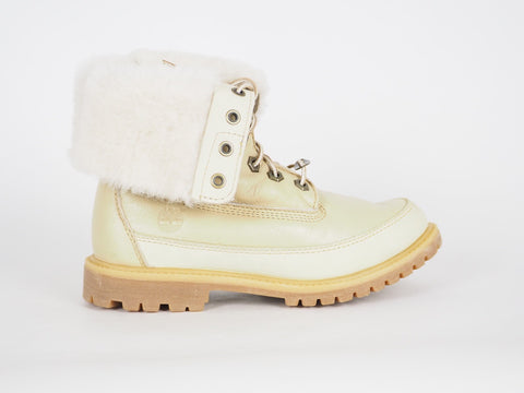 Womens Timberland Shearling Style 3710R Beige Leather Tall Lace Up Winter Boots