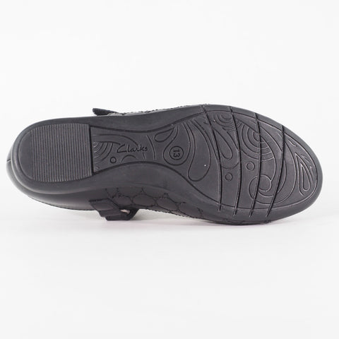 Girls Clarks Dance Buzz Black Leather Leader One Strap School Walking Shoes