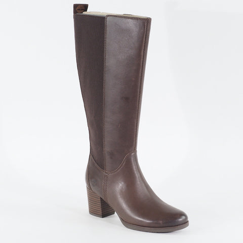 Womens Timberland Eleonor Street A1S9N Brown Leather Zip Up Casual Tall Boots