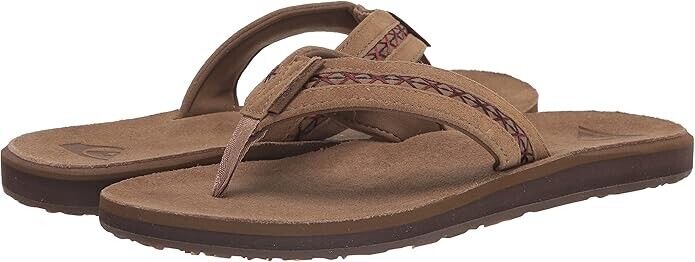 Mens Quiksilver Carver Leather Summer Outdoor Brown Flip Flop 