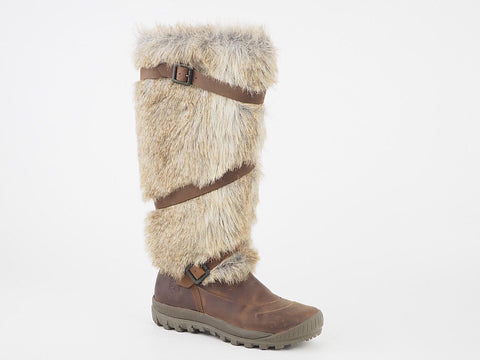 Womens Timberland MT Holly Faux Fur 1623R Brown Leather Zip Up Tall Snow Boots
