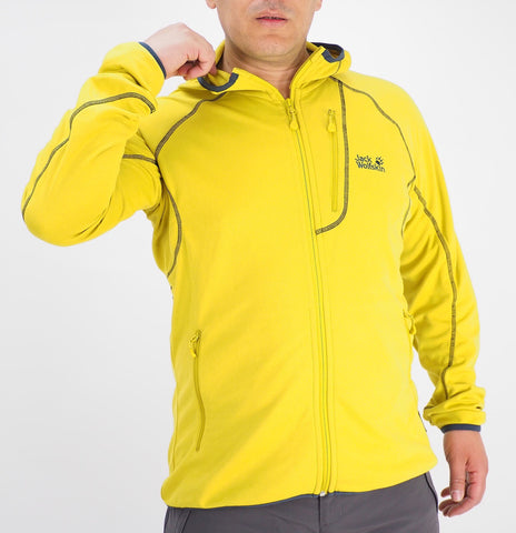 Mens Jack Wolfskin Rock Sill 1702021 Yellow Green Full Zip Hooded Sweatshirt