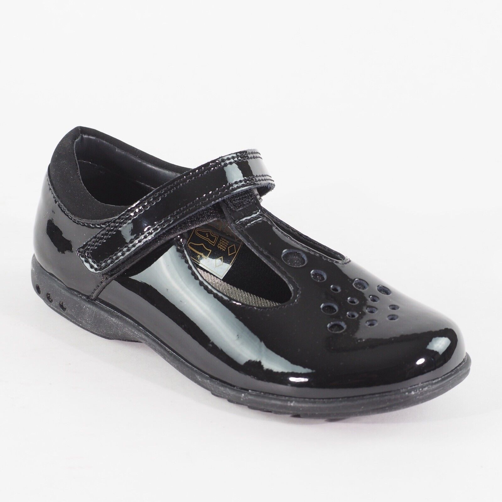 Girls Clarks Trixi Pip Pre Black Pate Leader One Strap School Walking Shoes