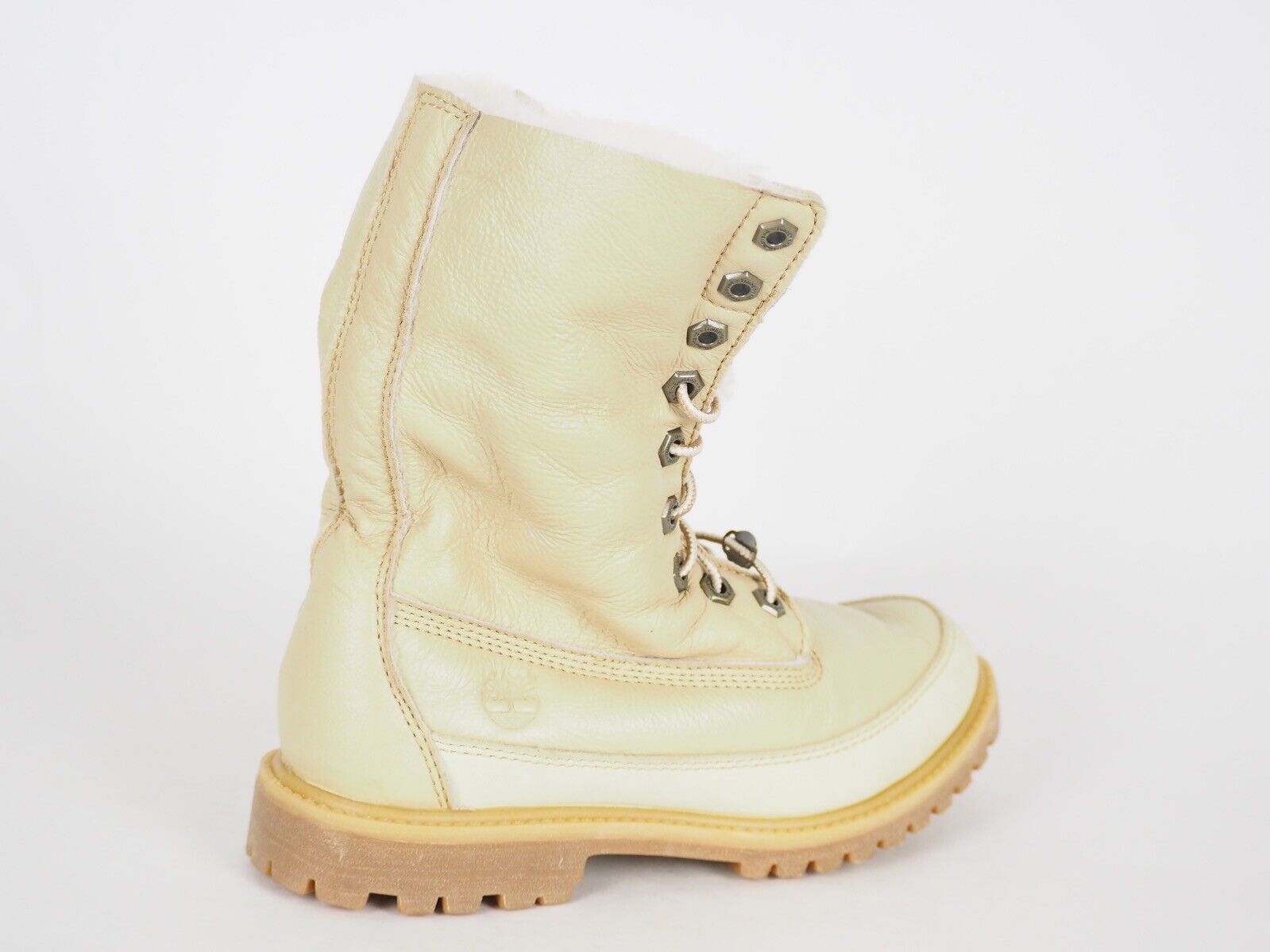 Womens Timberland Shearling Style 3710R Beige Leather Tall Lace Up Winter Boots