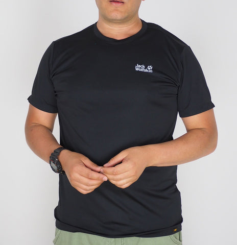 Mens Jack Wolfskin Essential 5011421 Black Basic Casual Short Sleeve T Shirt