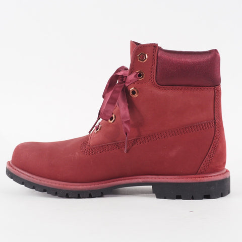 Womens Timberland Premium 6 Inch A1SC7 Burgundy Nubuck Leather Lace Up Boots