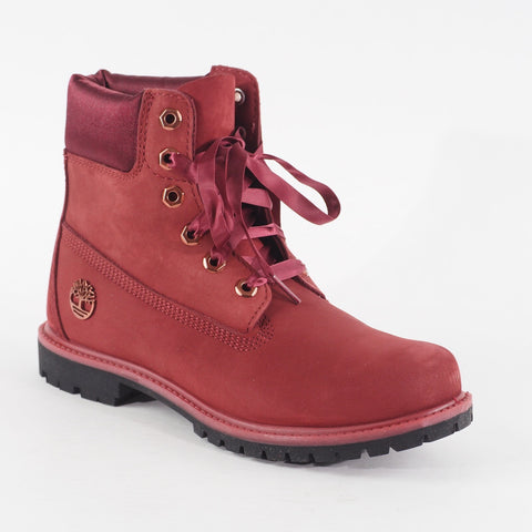 Womens Timberland Premium 6 Inch A1SC7 Burgundy Nubuck Leather Lace Up Boots