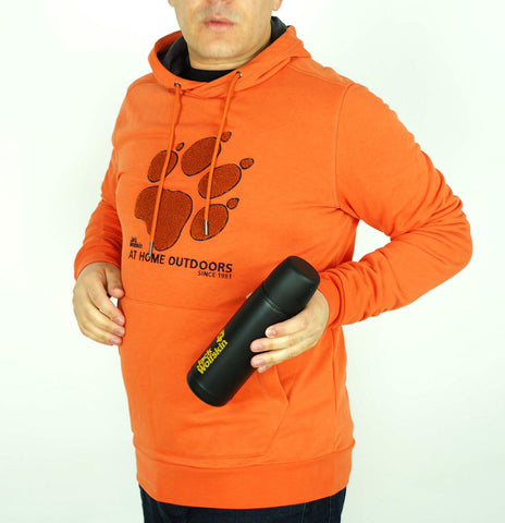 Mens Jack Wolfskin 1708341 Paw Logo Saffron Orange Warm Hoodie