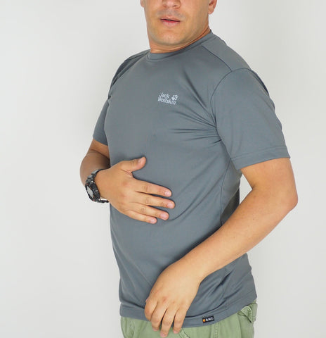 Mens Jack Wolfskin New Bas 5006291 Tarmac Grey Short Sleeve Asian Fit T Shirt