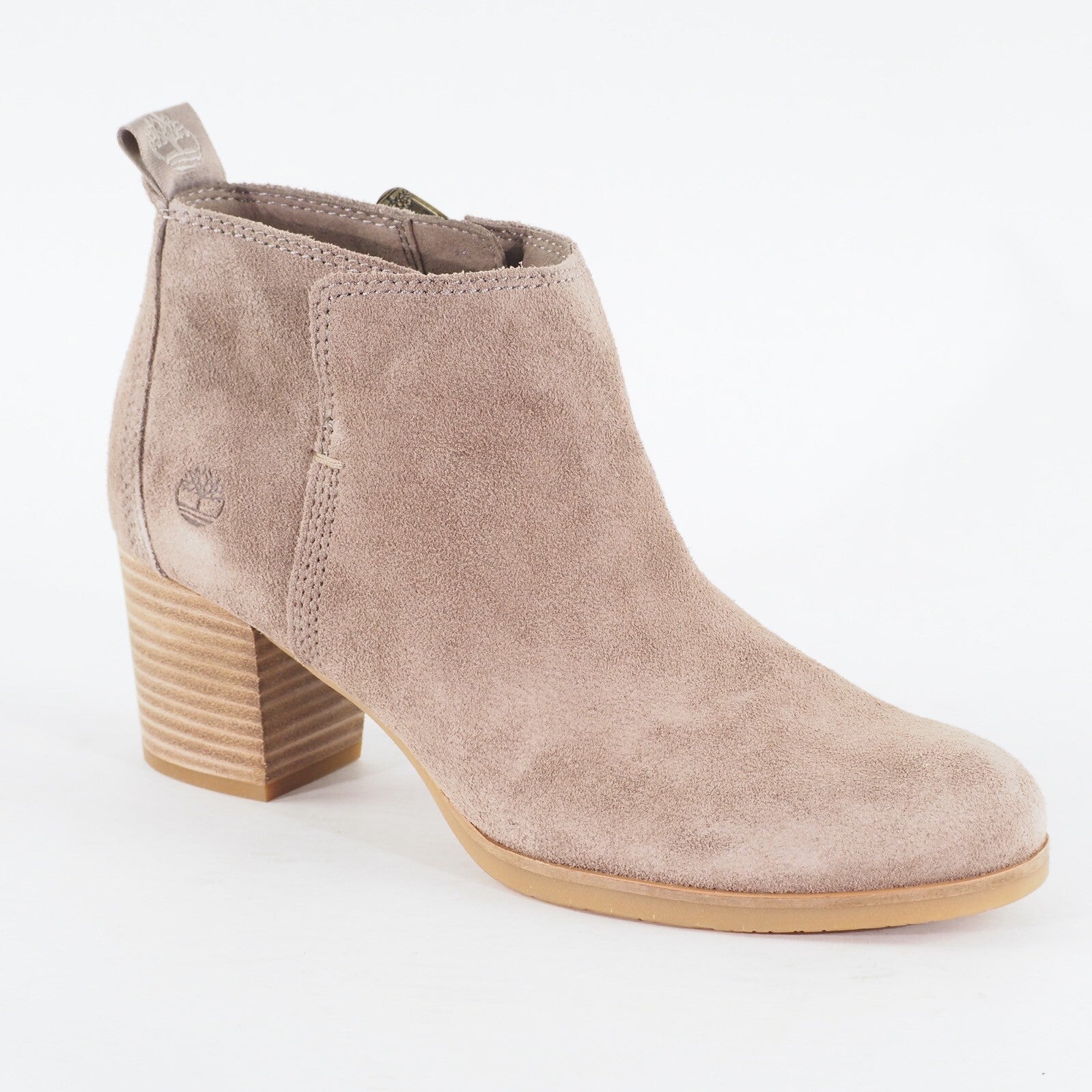 Womens Timberland Eleanor A1XTN Light Taupe Leather Zip Up Heeled Ankle Boots