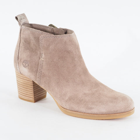 Womens Timberland Eleanor A1XTN Light Taupe Leather Zip Up Heeled Ankle Boots