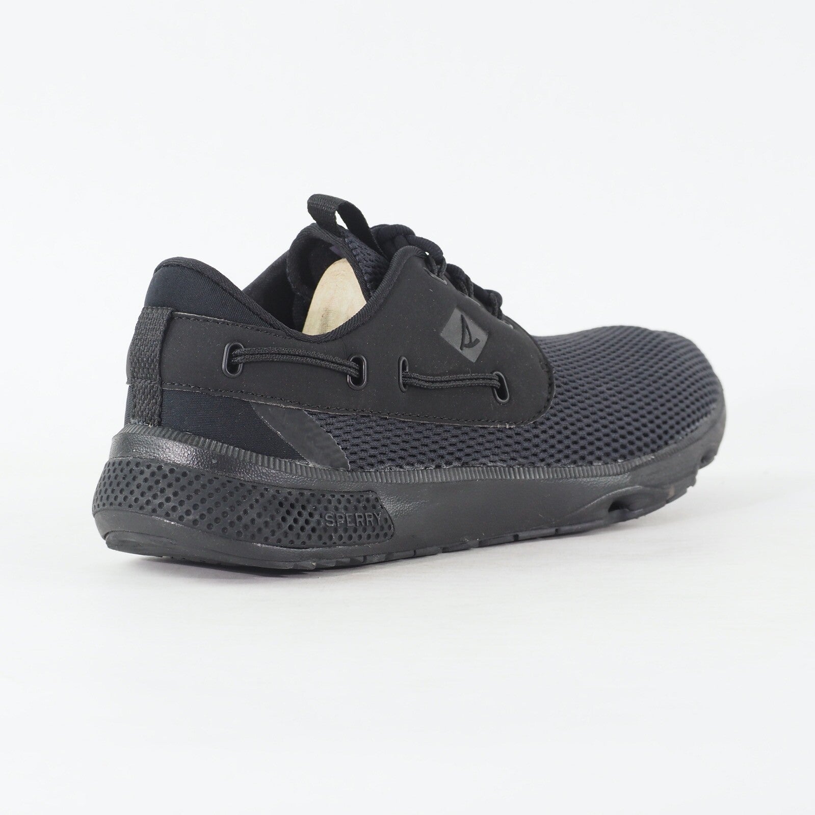 Junior Sperry 7 Seas Flood STS15532 Black Fabric Lace Up Low Top Casual Trainers