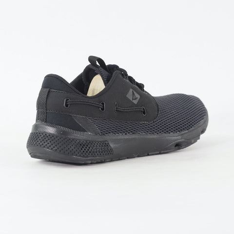 Junior Sperry 7 Seas Flood STS15532 Black Fabric Lace Up Low Top Casual Trainers