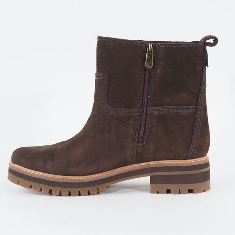 Womens Timberland Courmayeur Brown Leather Zip Side Warm Faux fur In Boots