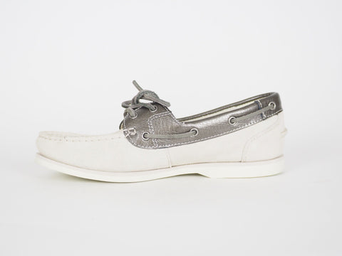 Womens Timberland Classic 2 Eye A1C2S White Pewter Suede Boat Shoes