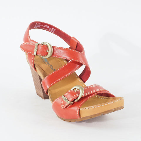 Womens Timberland Belicia Sandal 15668 Red Leather Strappy Buckle Heeled Shoes