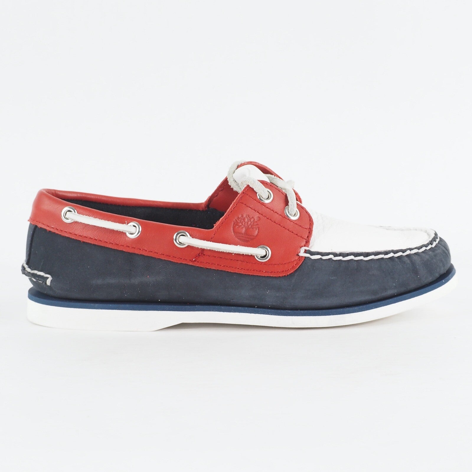 Mens Timberland Classic 2 Eye A1549 Navy / Red Leather Lace Up Casual Boat Shoes